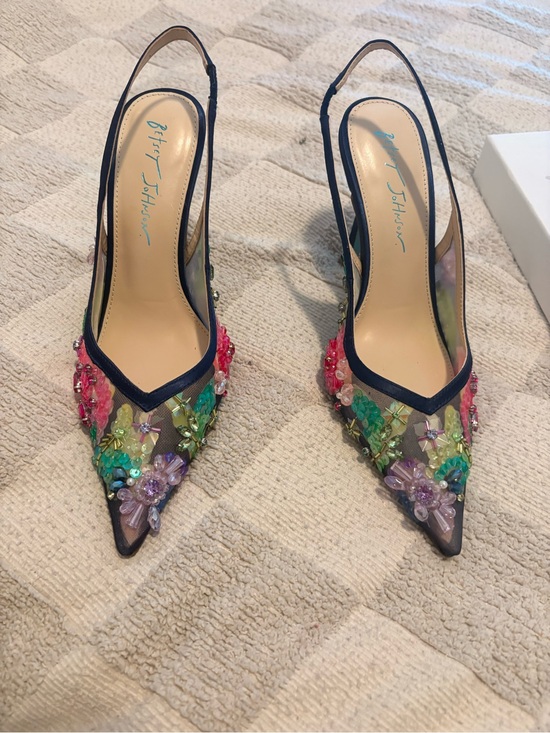 Betsey Johnson Shoes - NWT Betsey Johnson Eddie Multicolor Floral Beaded Pointed Slingback Heels